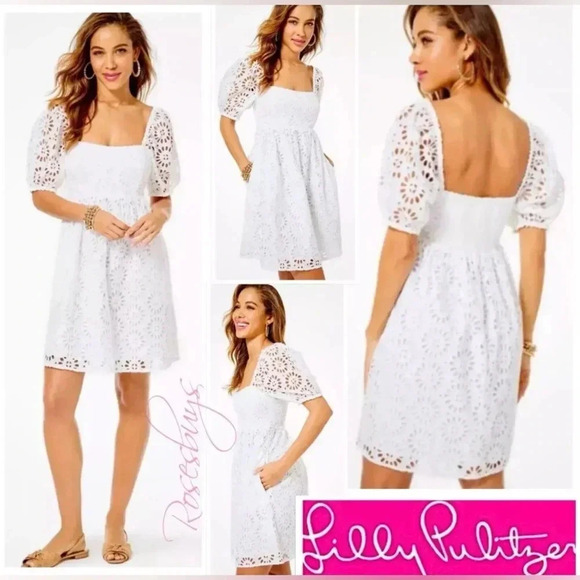Lilly Pulitzer Kay Dress in Resort White Oversized Pinwheel Eyelet Size 0/Small - Picture 3 of 6